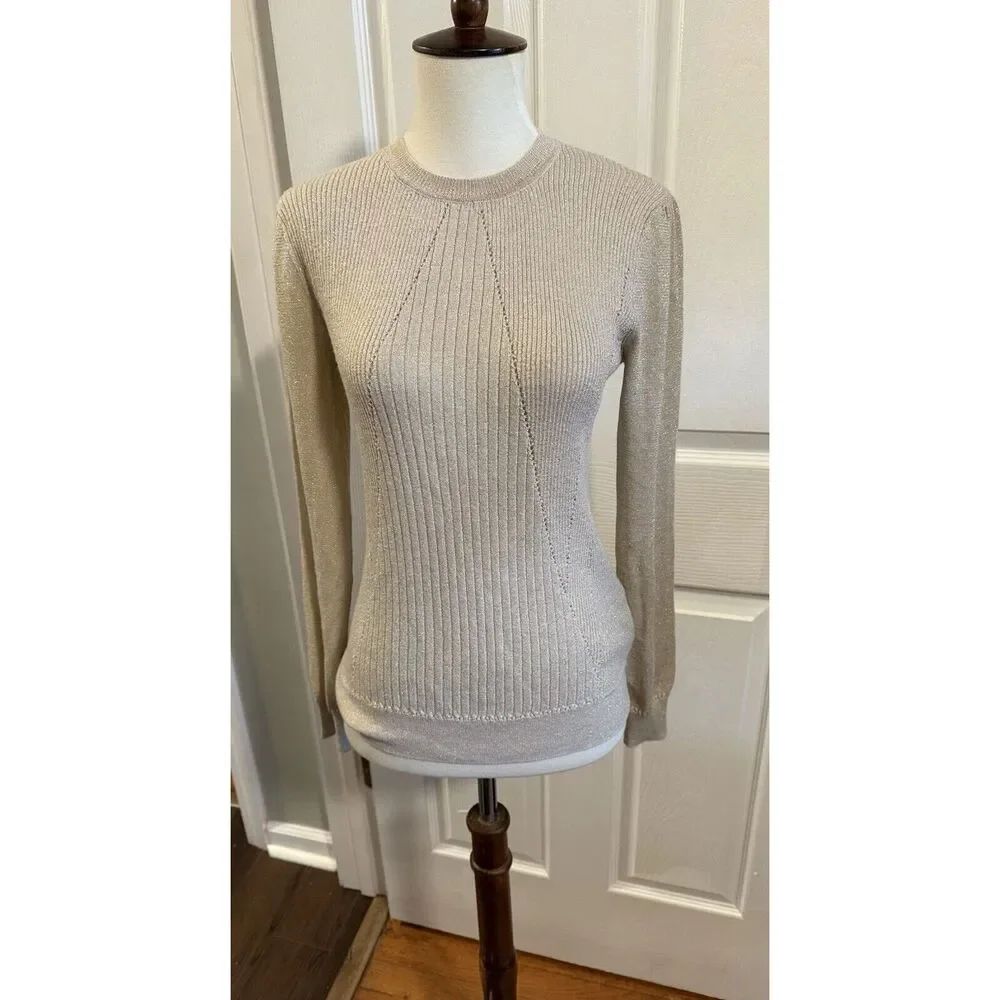 Brooks Brothers Red Fleece Wool Thin Sweater Sparkly Gold Small - Picture 3 of 6